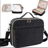 Large study bag with multiple pockets, zippers, and straps for easy transport.